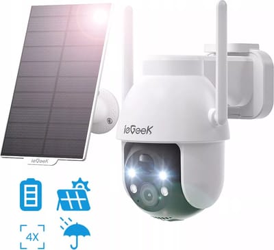 ieGeek Beveiligingscamera Draadloze Buiten, 360° PTZ Buitencamera, 2K Zonne-Beveiligingscamera's voor Thuis, Spotlight en Sirene/2.4G WiFi/3MP Kleurennachtzicht/2-Weg Praten/PIR-Detectie