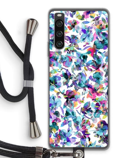 Case Company® - Hoesje met koord geschikt voor Sony Xperia 10 IV hoesje met Koord - Hibiscus Flowers - Telefoonhoesje met Zwart Koord - Bescherming aan alle Kanten en Over de Schermrand