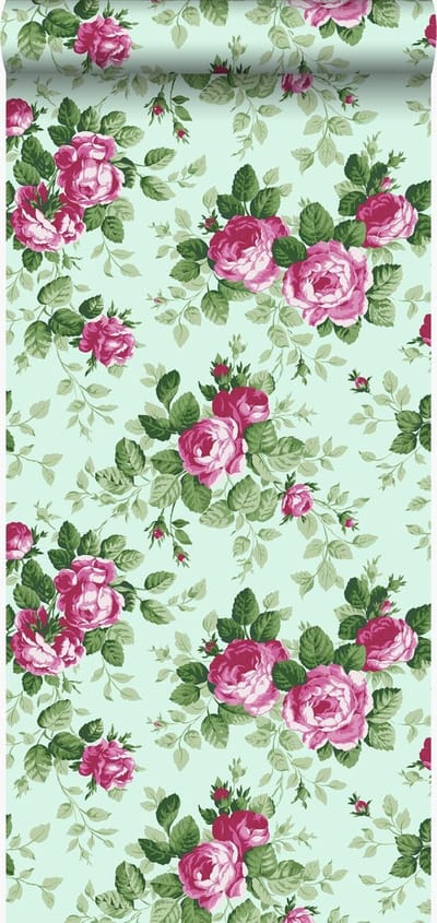 Origin Wallcoverings behang rozen celadon groen en roze - 53 cm x 10.05 m - 326139