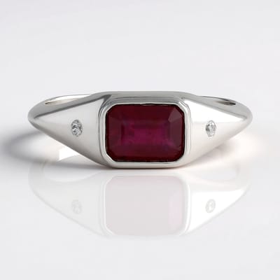 Cavill - Zilveren ring dames 925 sterling platina plating - Madagaskar robijn 1,07 ct achthoekig - Elegante ring met zirkonia's - Tijdloos sieraden