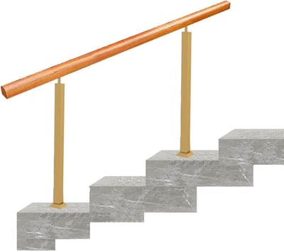 Trapleuning Buiten - Houten Leuning Dek - Veilig Traplopen - Massief Hout Gietijzer - L-120cm Hoogte 85cm - Goud