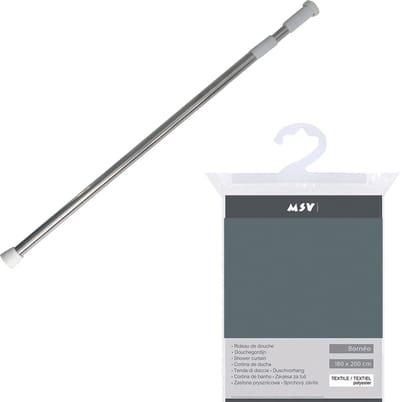 MSV Douchegordijn met ophangstang - uitschuifbaar van 75 tot 125 cm - donkergrijs - 180 x 180 cm - peva kunststof