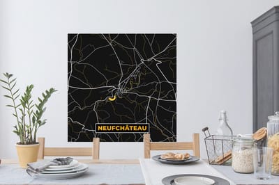 Muurstickers - Sticker Folie - Neufchâteau - Kaart - Goud - Stadskaart - Plattegrond - 100x100 cm - Plakfolie - Muurstickers Kinderkamer - Zelfklevend Behang XXL - Zelfklevend behangpapier - Stickerfolie