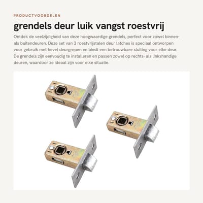 Dailygoods- Grendel Hoogwaardige Kwaliteit - Deur Luik - Roestvrij Staal - 3 Stuks - Geschikt voor Deurhendel - Afmetingen 35/40/45/50/60/70 mm - Deurslot