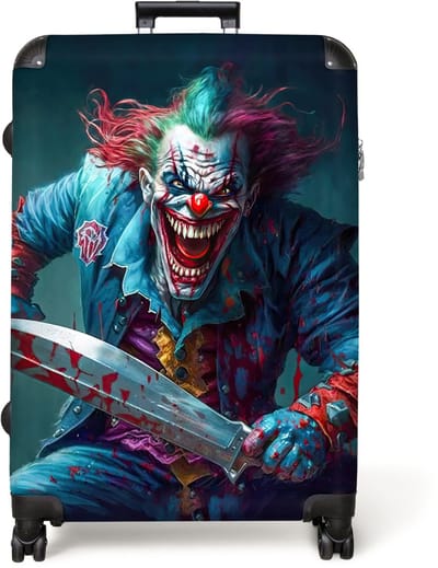 NoBoringSuitcases.com® - Koffer groot - Reiskoffer lichtgewicht - Clown - Horror - Mes - Kleding - Portret - Rolkoffer met 4 wielen - Grote trolley XL - 98 liter bagage