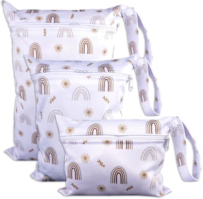 3 Stuks Natte Tas Zwemmen, Wetbag Zwemkleding, Natte Zwemtas met Rits | Handvatten met Drukknopen, 3 maten, Waterdicht Waszak met Handvat & Rits voor Luiertassen, Zwemkleding en Toiletartikelen