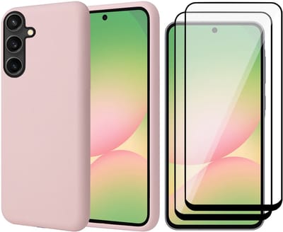 Hoesje geschikt voor Samsung Galaxy A56 / A36 - 2x Screenprotector Volledig Dekkend Glas - Mat Back Case Roze