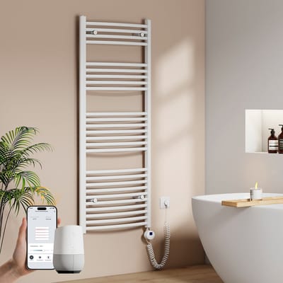 EMKE Elektrische Handdoekradiator - Slimme Bediening - APP Week Timer - 140x60cm - 600W - Glans Wit