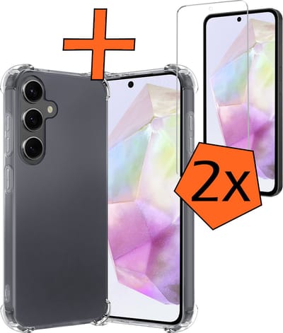 Hoes - Met Screenprotector - 2 Stuks - Geschikt voor Samsung Galaxy A35 - Sterk & Shockproof - Siliconen Case - Back Cover - Telefoon Hoes - Shock Proof - Transparant
