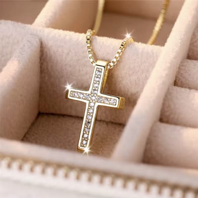VANDAAG VERZONDEN - Ketting - Kruis 2cm - Diamanten - Goud - Christelijk - Jezus