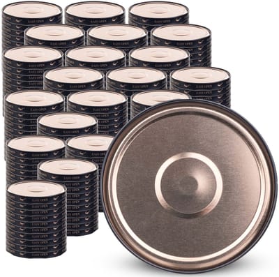 KADAX schroefdeksel fi66 mm, deksel, vervangingsdeksel set van metaal, inmaakdeksel 200 stuk (zwart-gouden Orbit)