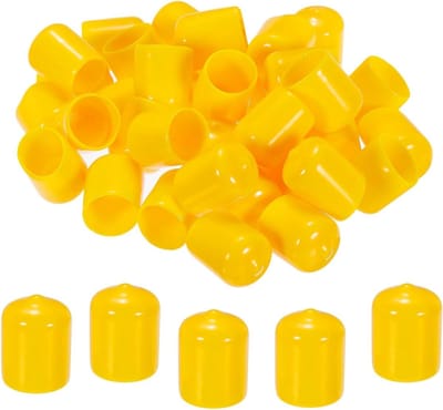 100 Stuks Rubber Eindkappen - 16mm ID Ronde Flexibele Schroefkappen voor Draadbescherming, Gele Vinyl Boutcovers, Bescherming voor Schroeven, Buizen en Kabels
