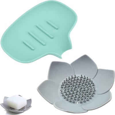 Set van 2 Siliconen Zeepdispenser met Afvoer, Waterdichte Zeepbak voor Badkamer, Douche en Keuken, Antislip en Duurzaam