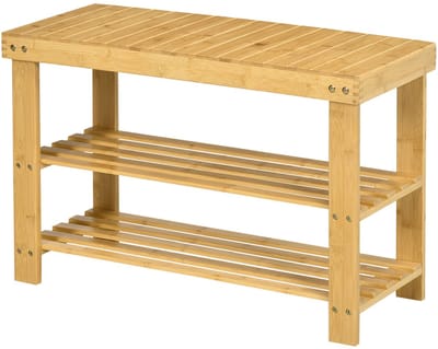 Merax Schoenenbank met Zitvlak – Bamboe Garderobebank – Schoenenrek 3 Lagen – Voor 6 Paar Schoenen – 70x28x45 cm – Bruin