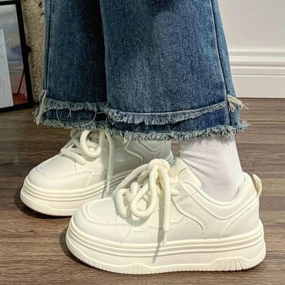 Kleine Witte Schoenen Kinderen Herfst Nieuw Ins Trendy Effen Kleur Veelzijdig Platform Casual Studenten Boardschoenen 40 gray