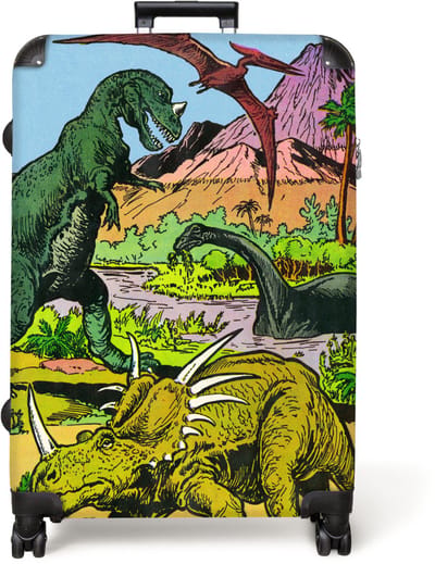 NoBoringSuitcases.com® - Koffer groot - Reiskoffer lichtgewicht - Retro - Dinosaurus - Illustratie - Jongen - Rolkoffer met 4 wielen - Grote trolley XL - 98 liter bagage