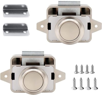 Push Lock voor Meubels - 2 Stuks Sleutelloze Drukknopsloten met Schroeven voor Kasten, Lades en Caravans (Nikkel Kleur)