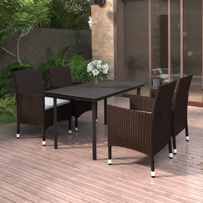 vidaXL - 5-delige - Tuinset - met - kussens - poly - rattan - en - glas