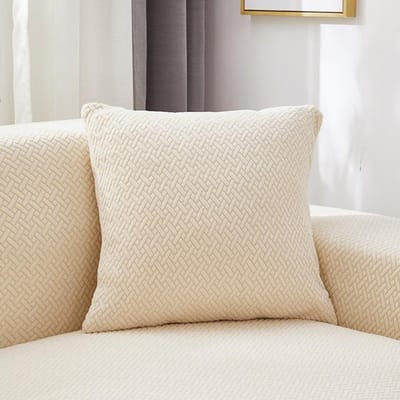 Housse de coussin en sergé tricoté Jacquard, taie d'oreiller carrée décorative douce et solide pour canapé, chambre à coucher, maison, taie d'oreiller confortable 45x45cm 1 PC crème