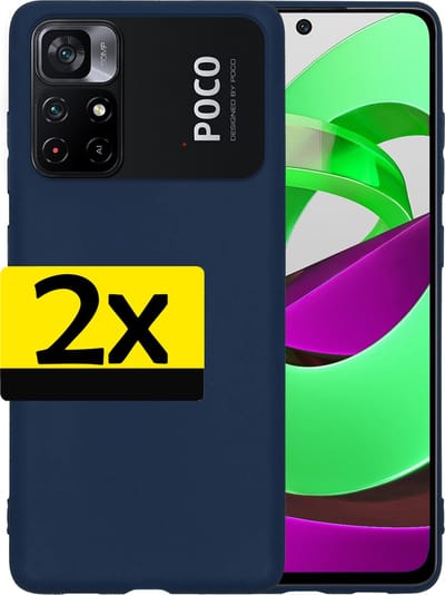 Hoesje - 2 Stuks - Geschikt voor Xiaomi Poco M4 Pro 5G - Sterk & Shockproof - Case Siliconen - Back Cover - Telefoon Hoes - Telefoonhoesjes - Donkerblauw