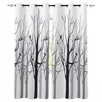 Cartoon Bos Dier Boom Vos Beer Konijn Kind Raam Gordijnen Gordijnen voor Woonkamer Decoratieve Items Woonkamer 135W x 60H(cm)