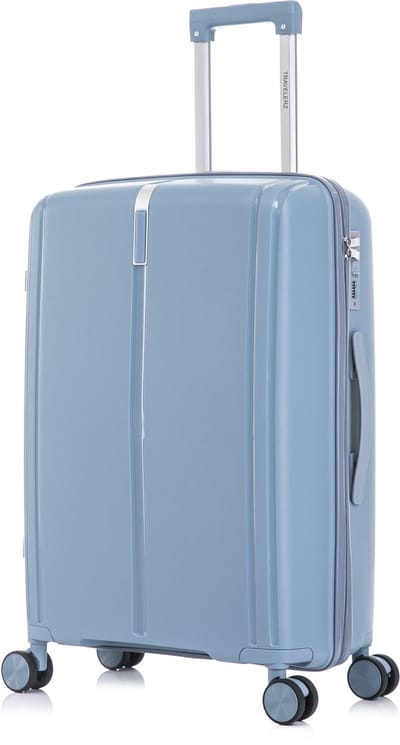 TRAVELERZ - Valencia - Medium koffer - 67L - 66x44x26cm - Polypropyleen - Harde schaal - Cijferslot - Lichtgewicht - Flexibel - Duurzaam - Dubbele wielen - Spinner wielen - Poederblauw - Blauw