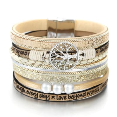 Sorprese armband - Tree - armband dames - leer - wikkelarmband - cadeau - Model I