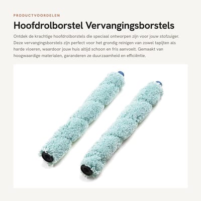 Dailygoods- Hoofdrolborstel 2 stuks - Vervangingsborstel - Efficiënte reiniging - Premium materiaal - Lichtblauw - Voor iLife W400/Medion MD 18379/18999 - Stofzuigerborstel