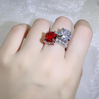 zilveren high-definition prinses geslepen vierkante ring mode roze zirkonia moissaniet open damesring feest verjaardagscadeau resizable gray