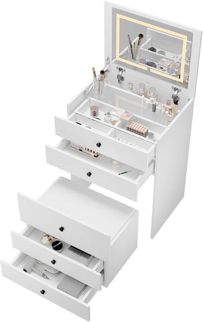 Make-uptafel 3-in-1 met klapspiegel en ledverlichting voor slaapkamer