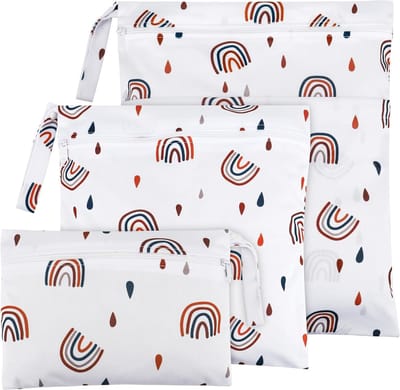 Set van 3 waterdichte luiertassen, stoffen luiers, wit, 36 x 30 cm, 28 x 30 cm, 15 x 22,5 cm, praktisch en functioneel voor ouders