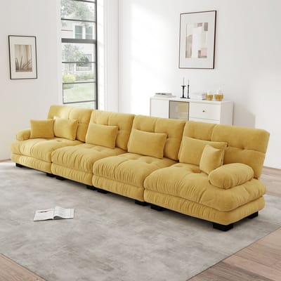 DESMIU Hoekbank 406 x 77 x 81 cm - Modulaire Diepe Zit Met Comfortabele Kussens - Voor Woonkamer Appartement Studio En Kantoor - Chenille - Geel