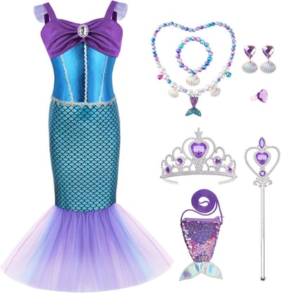 Betoverend Zeemeermin Kostuum voor Kinderen met Toverstok, Ketting en Accessoires - Prinsessen Kostuum voor Cosplay en Feestjes