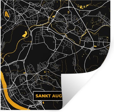 Muurstickers - Sticker Folie - Goud – Duitsland – Plattegrond – Gold – Stadskaart – Kaart – Sankt Augustin - 100x100 cm - Plakfolie - Muurstickers Kinderkamer - Zelfklevend Behang XXL - Zelfklevend behangpapier - Stickerfolie
