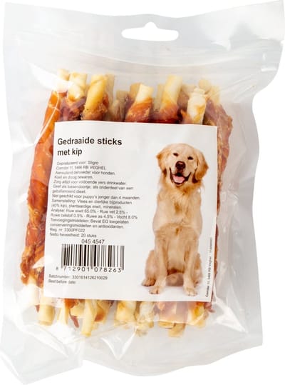 Gedraaide stick met kip 12 cm - Zak 20 stuks