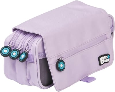 Thijox - Schooletui lavendel met drie vakken en klep, Bits & Bobs, 23x10x10 cm, inclusief lesrooster en ID-bereik, perfect voor school, kinderen, kleu