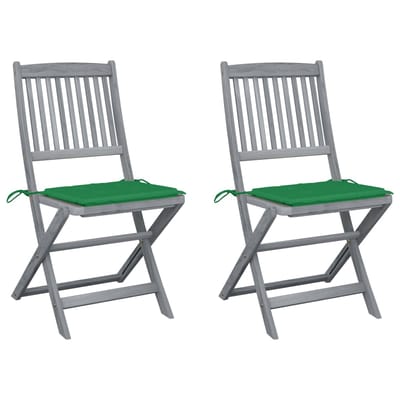 vidaXL - Set - van - 2 - klapstoelen - met - kussens, - gemaakt - van - massief - acaciahout.