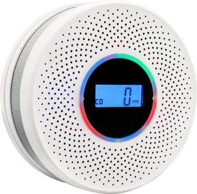 Gecombineerd alarm - Koolmonoxide-, rookmelder - Met LCD-display en geluidswaarschuwing - Met digitaal display en geluids- en lichtalarm - Met batterijvoeding - Geschikt voor thuis, op reis of in de camper
