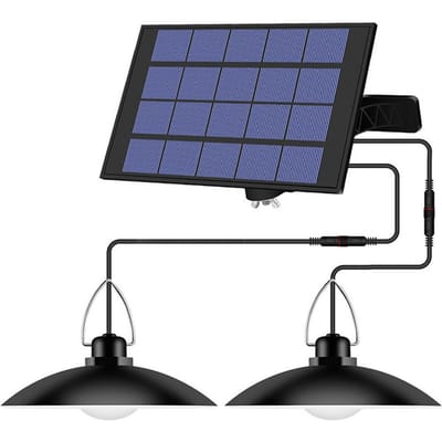 Hanglamp op zonne-energie met verstelbaar paneel Automatische AAN/UIT-verlichtingssensor IP65 Waterbestendig 2-head warme witte kleur