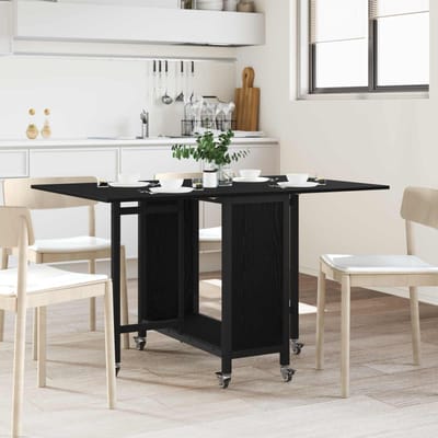 vidaXL - Vouwbare - eettafel - met - wieltjes - 130 - x - 80 - x - 76,5 - cm - Bewerkt - hout