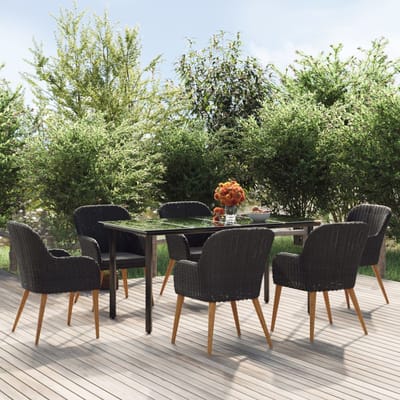 vidaXL - 7-delige - Tuinset - met - kussens - zwart