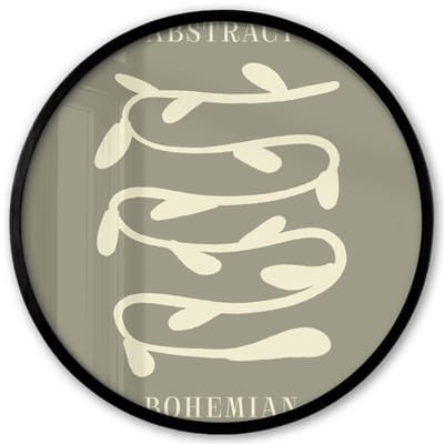 Poster in lijst Rond - Fotolijst 40x40 cm - Posters - Bohemian - Planten - Groen - Abstract - Ronde posterlijst zwart - Decoratie - Wanddecoratie woonkamer - Muurdecoratie slaapkamer