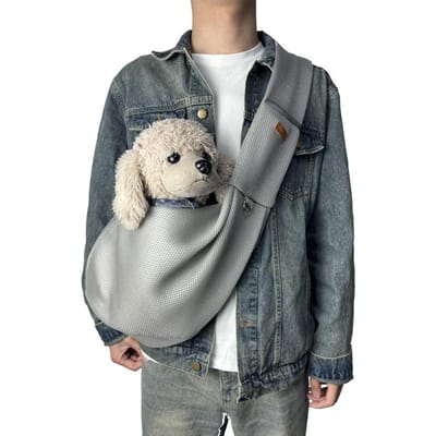 Mesh Polyester Ademende Hondentas Huisdier Crossbody Schoudertas Outdoor Reizen Draagbare Kat Puppy Slingtas Tote Draagbenodigdheden lichtgrijze kleur