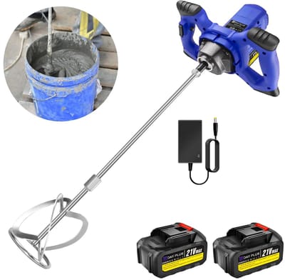 Sensova Draadloze Betonmixer 5000W met 2 Lithium Accu’s - Krachtige Verfmixer met 6 Instelbare Snelheden - Elektrische Paddle Mixer voor Beton, Mortel, Gips en Verf zonder Kabel
