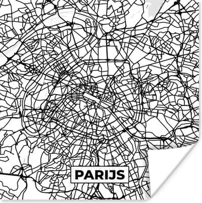 Poster Stadskaart - Parijs - Zwart Wit - Plattegrond - Kaart - 100x100 cm XXL