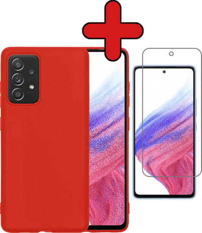 Hoesje - Met Screenprotector - Geschikt voor Samsung Galaxy A53 - Sterk & Shockproof - Telefoon Hoes - Back Cover - Siliconen Case - Telefoonhoes - Rood