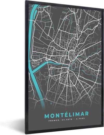 Fotolijst incl. Poster - Montélimar - Frankrijk - Stadskaart - Kaart - Plattegrond - 40x60 cm - Posterlijst