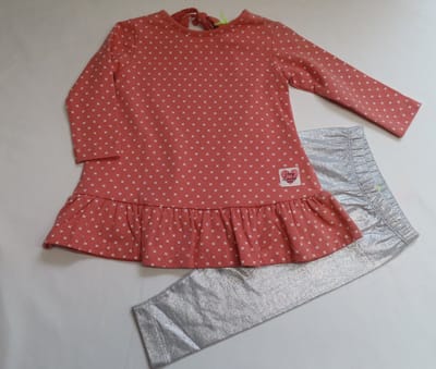 Ensemble - Meisje - Jurk orange + legging glitter grijst - 1 jaar 80