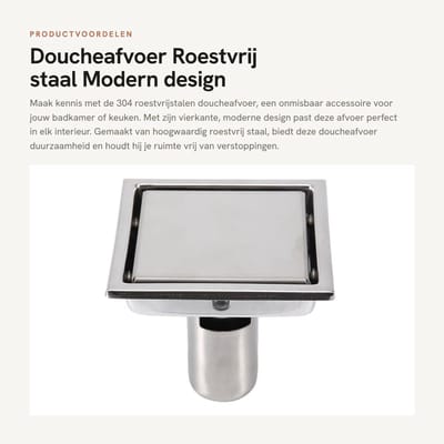 Dailygoods- Doucheafvoer 304 Roestvrij Staal - Afvoerputje - Doucheafvoerkap Haarvanger - Antiroest - Antiverstopping - Modern Design - 110 x 110 mm
