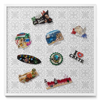 Tulup Magneetbord met Witte Frame - Grijs Magneetbord met Patronen - 50 cm x 50 cm - Regelmatig ornamentpatroon - Magnetisch Bord voor aan de Wand - Magneetbord met Effen Frame - Magnetisch Bord Decoratief